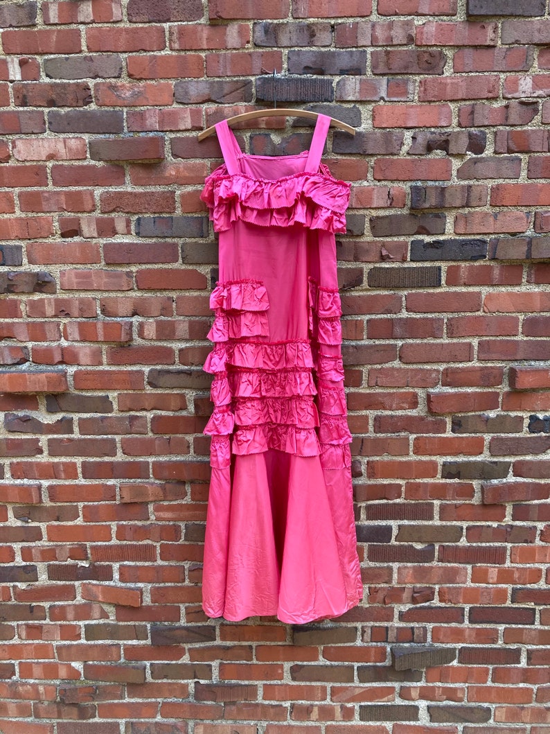 Xs/xxs 1930s PINK RUFFLE acetate sleeveless dress vintage thirties 1940s dark pink slip dress image 5