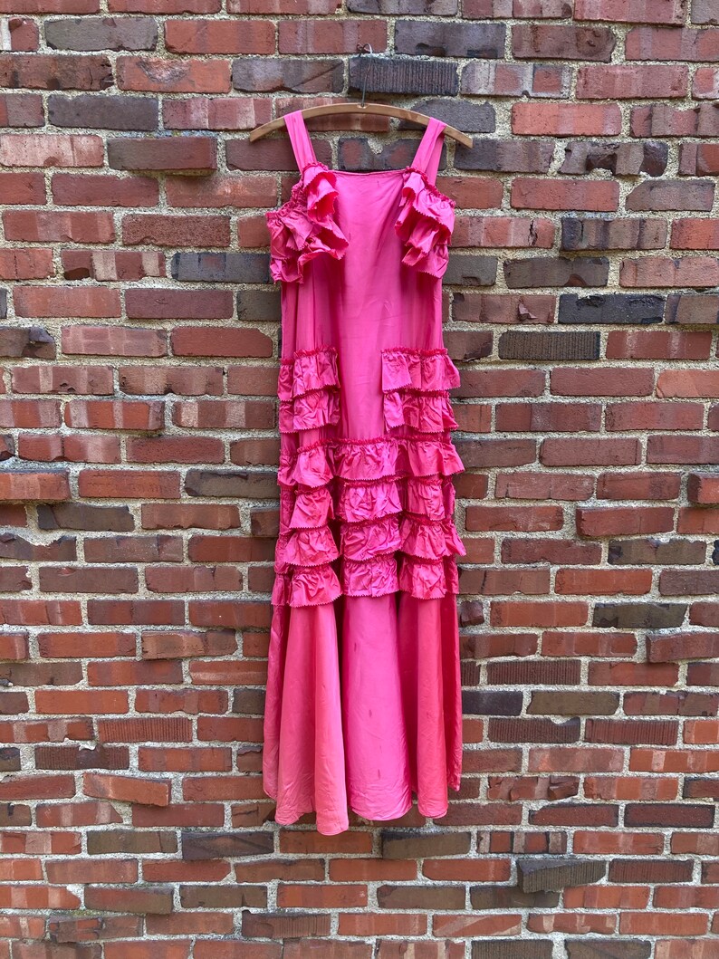 Xs/xxs 1930s PINK RUFFLE acetate sleeveless dress vintage thirties 1940s dark pink slip dress image 3