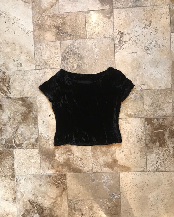 Small • 1940s VELVET black side metal zipper top •