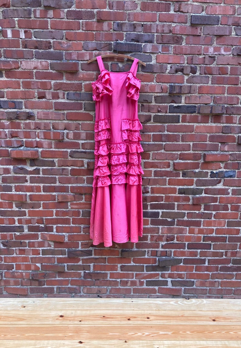 Xs/xxs 1930s PINK RUFFLE acetate sleeveless dress vintage thirties 1940s dark pink slip dress image 1