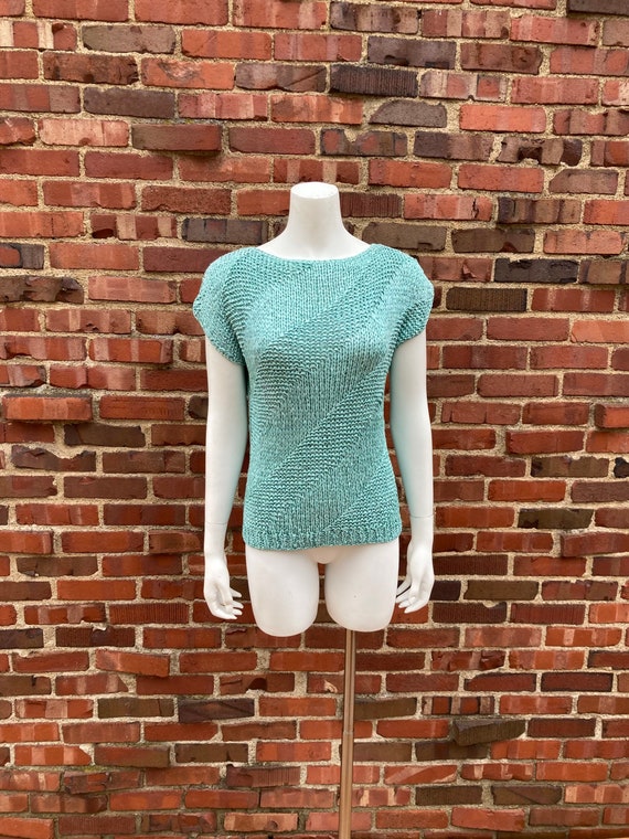 Medium-xl • 1940s RIBBON KNIT sea green blue pullo