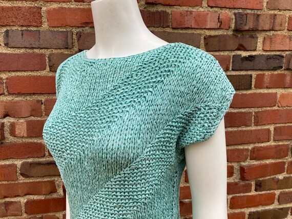 Medium-xl • 1940s RIBBON KNIT sea green blue pull… - image 6