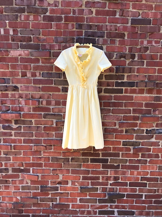 Xxs/xs •• 1940s YELLOW GINGHAM cotton dress •• vin