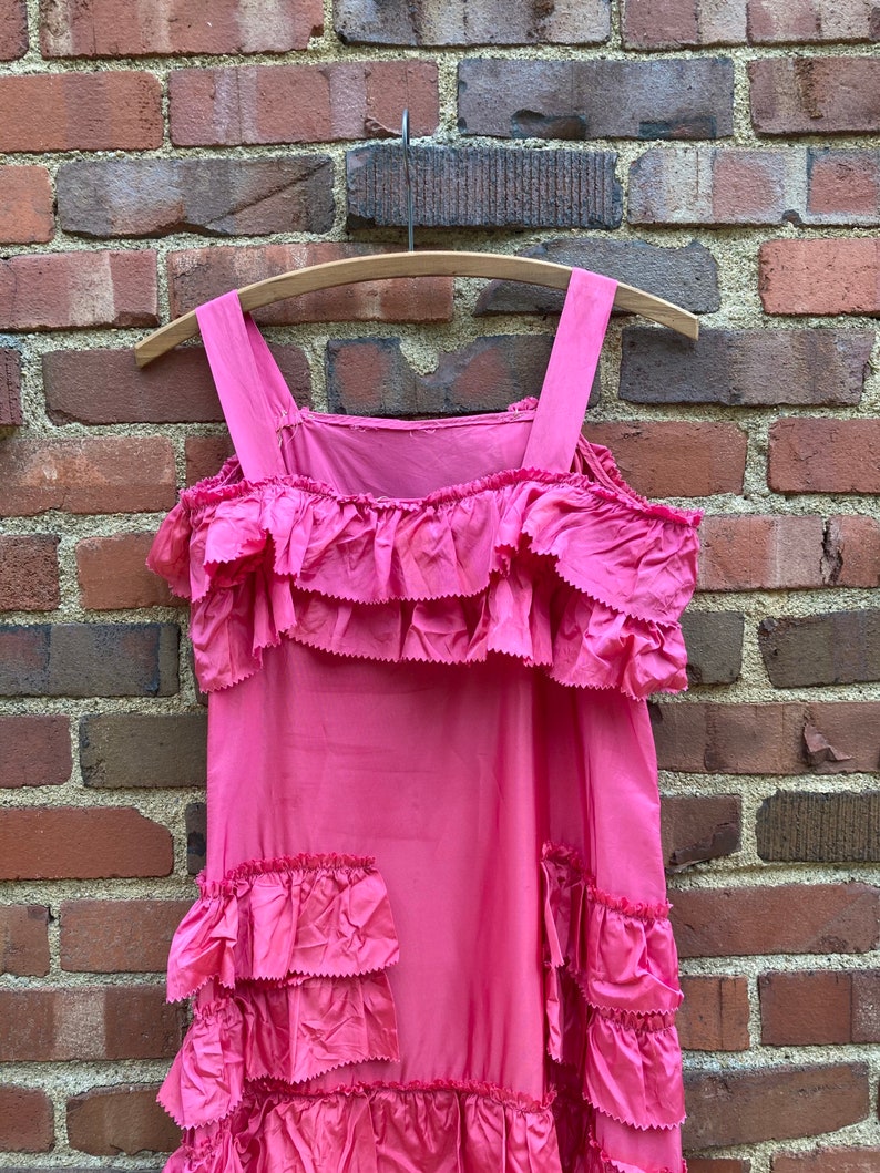 Xs/xxs 1930s PINK RUFFLE acetate sleeveless dress vintage thirties 1940s dark pink slip dress image 4