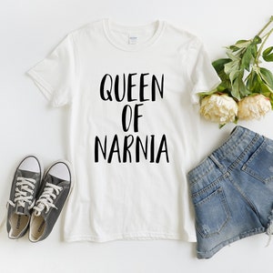 Queen of Narnia Tee- Fandom Merch,, peter pevensie, lucy, susan, edmund, mr. tumnus, jadis, white witch, white shirt