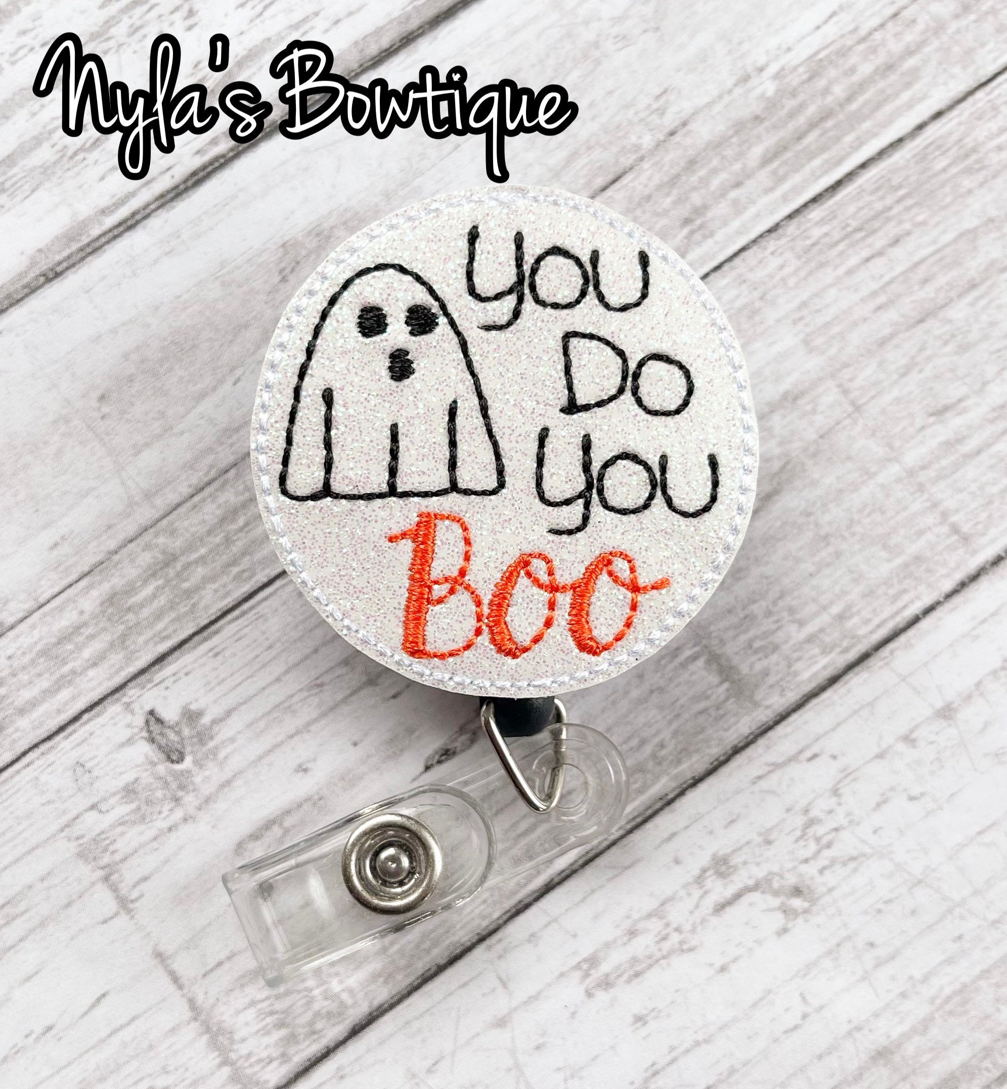 Boo Ghost Badge Reel Halloween ID Holder Funny Retractable Nurse Name Tag  Clip
