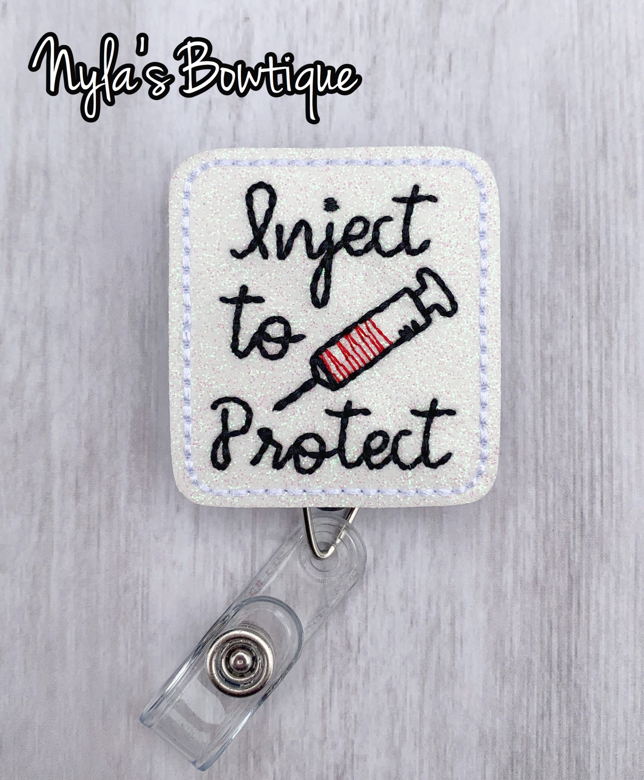 Inject to Protect Badge Reel, Nurse Badge Reel, Retractable ID Badge Holder, Pediatric Nurse Badge Reel, Vaccine Badge Holder