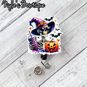 Skeleton Badge Reel, Nurse Badge Reel, Retractable ID Badge Holder, Funny Badge Reel, Work Badge, Witch Hat Badge Reel, Halloween Badge Reel