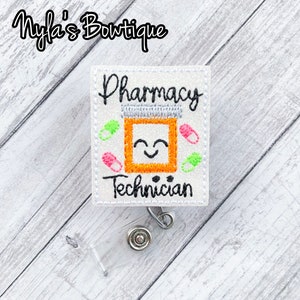 Pharmacy Technician Badge Reel, Retractable ID Badge Holder, Medicine Badge Reel, Pharmacy ID Badge, Work Badge, Pill Bottle Badge Reel