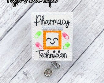 Pharmacy Technician Badge Reel, Retractable ID Badge Holder, Medicine Badge Reel, Pharmacy ID Badge, Work Badge, Pill Bottle Badge Reel