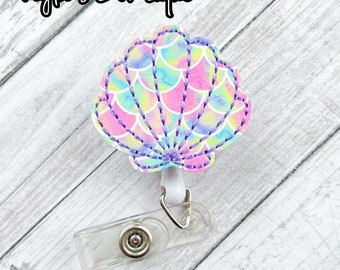 Seashell Badge Reel, Summer Badge Reel, Nurse Badge Reel, Pediatric Nurse Badge Pull, Retractable ID Badge Holder, Seashell ID Badge Clip