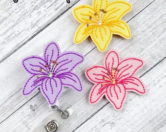 Lily Badge Reel, Spring Flower Badge Reel, Nurse Badge Reel, Retractable ID Badge Holder, Medical Badge Reel, Name Tag Badge, Work Badge
