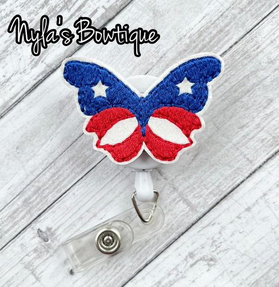 4th of July Butterfly Badge Reel - Patriotic Badge Reel - Badge Reel - Retractable ID Badge Holder - Badge Pull - ID Badge