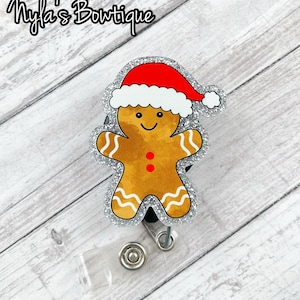 Gingerbread Badge Reel, Christmas Badge Reel, Retractable ID Badge Holder, Acrylic Badge Reel, Pediatric Nurse Badge Reel, Name Tag Badge