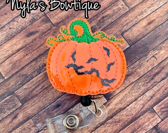 Shaker Style Pumpkin Badge Reel, Nurse Badge Reel, Teacher Badge Reel, Bat Badge Reel, Retractable ID Badge Holder, Halloween Badge Reel