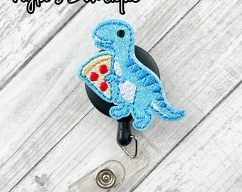 Pizza T-rex Badge Reel, Tyrannosaurus Rex Badge Reel, Nurse Badge Reel, Retractable ID Badge Holder, Pediatric Nurse, Dinosaur Badge Reel