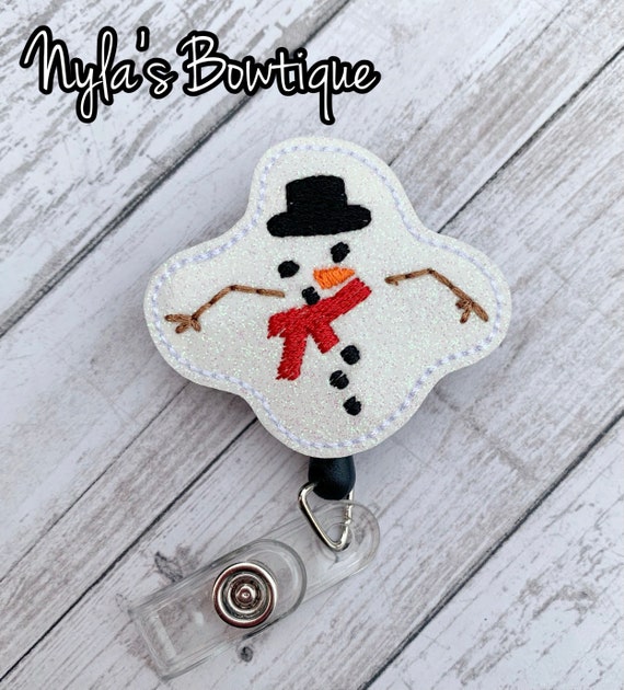 Christmas Acrylic Nurse Badge Reel With Crocodile Clip & Snowman