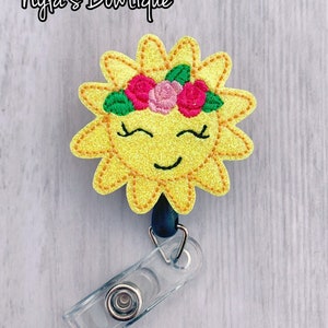 Sun Badge Reel, Summer Badge Reel, Nurse Badge Reel, Pediatric Nurse Badge Reel, Retractable ID Badge Holder, Happy Sun Badge Reel