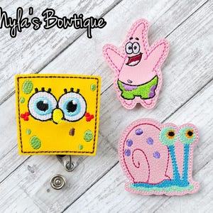 Cartoon Sponge Badge Reel, Snail Badge Reel, Pediatric Nurse Badge Reel, Retractable ID Badge Holder, Starfish Badge Reel, Name Tag Badge image 1