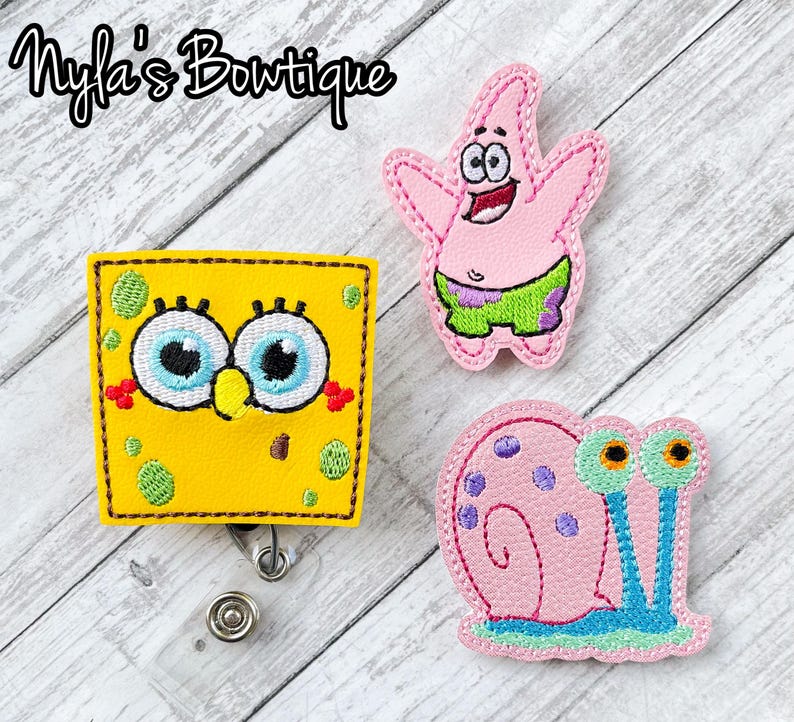 Cartoon Sponge Badge Reel, Snail Badge Reel, Pediatric Nurse Badge Reel, Retractable ID Badge Holder, Starfish Badge Reel, Name Tag Badge image 1