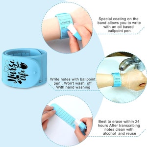 HARFINGTON Silicone Memo Wrist Band 9.37" X 1.1" 20cm 8 Inch Writable Wearable Slap Bracelets Block Line Wristbands With Rolling Ball Gel Ink Pen And