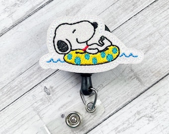 Floaty Beagle Badge Reel, Glitter Nurse Badge Reel, Medical Badge Reel, Retractable ID Badge Holder, Pediatric Nurse ID, Swimming Beagle ID
