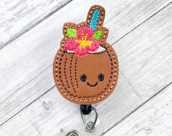 Tropical Drink Badge Reel, Nurse Badge Reel, Summer Badge Reel, Retractable ID Badge Holder, Name Tag Badge, Coconut Badge Reel, Medical ID