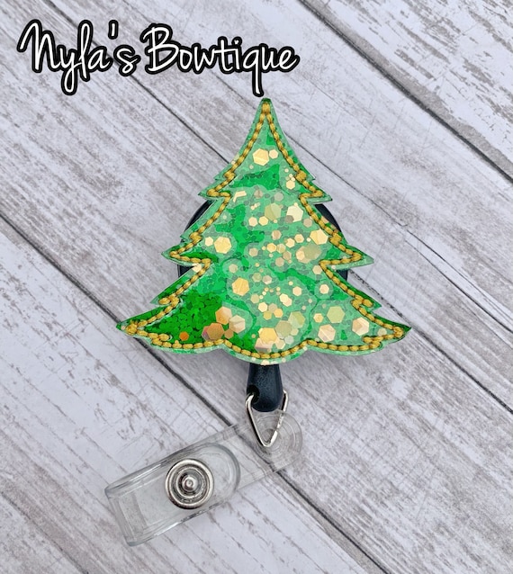 Shaker Style Christmas Tree Badge Reel, Nurse Badge Reel, Teacher Badge Reel,  Holiday Badge Reel, Retractable ID Badge Holder 