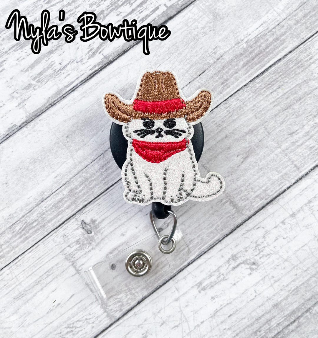 Funny Cowboy Cat Badge Reel For Nurses & Teachers - Retractable, 24" Cord, Acrylic With Alligator Clip - View #2
