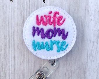 Nursing Badge Reel, Wife Mom Nurse Badge Reel, RN Badge Reel, Retractable ID Badge Holder, School Nurse Badge Reel