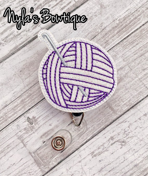 Yarn Ball Badge Reel, Crochet Needle Badge Reel, Crochet Badge