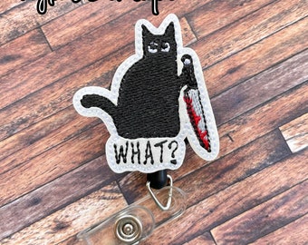 Killer Cat Badge Reel, Nurse Badge Reel, Retractable ID Badge Holder, Funny Badge Reel, Name Badge Pull, Employee ID Badge, Work Badge