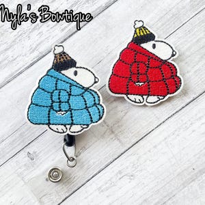Puffer Coat Beagle Badge Reel, Nurse Badge Reel, Retractable ID Badge Holder, Christmas Badge Reel, Medical Badge Reel, Glitter Badge Reel