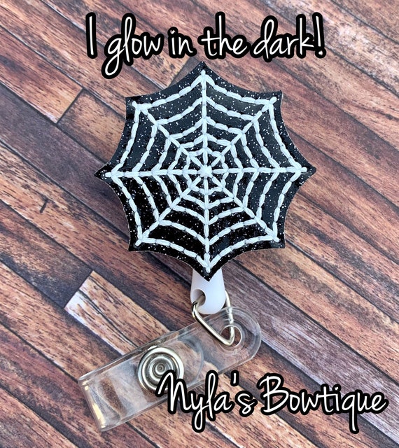 Halloween Badge Reel, Spiderweb Badge Reel, Glow in the Dark Badge