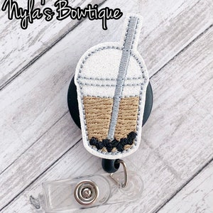 Boba Tea Badge Reel, Nurse Badge Reel, Pediatric Nurse Badge Pull, Retractable ID Badge Holder, Drink Badge Reel, Bubble Tea Badge Reel