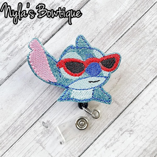 Sunglasses Stitch Badge Reel, Nurse Badge Reel, Pediatric Nurse, Retractable ID Badge Holder, Teacher Badge Reel, Work Badge, Summer Badge