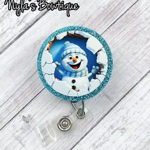 Snowman Badge Reel, Retractable ID Badge Holder, Acrylic Badge Reel, Nurse Badge Reel, Medical Badge Reel, Pediatric Nurse ID, Work Badge