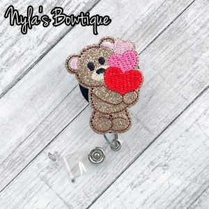 Valentine Bear Badge Reel, Valentine’s Day Badge Reel, Nurse Badge Reel, Teddy Bear Badge Reel, Retractable ID Badge Holder, Cute Badge Reel
