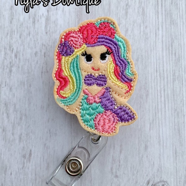Mermaid Badge Reel, Summer Badge Reel, Nurse Badge Reel, Gift for Nurse, Retractable Badge Reel, ID Badge Holder, Felt Badge Reel