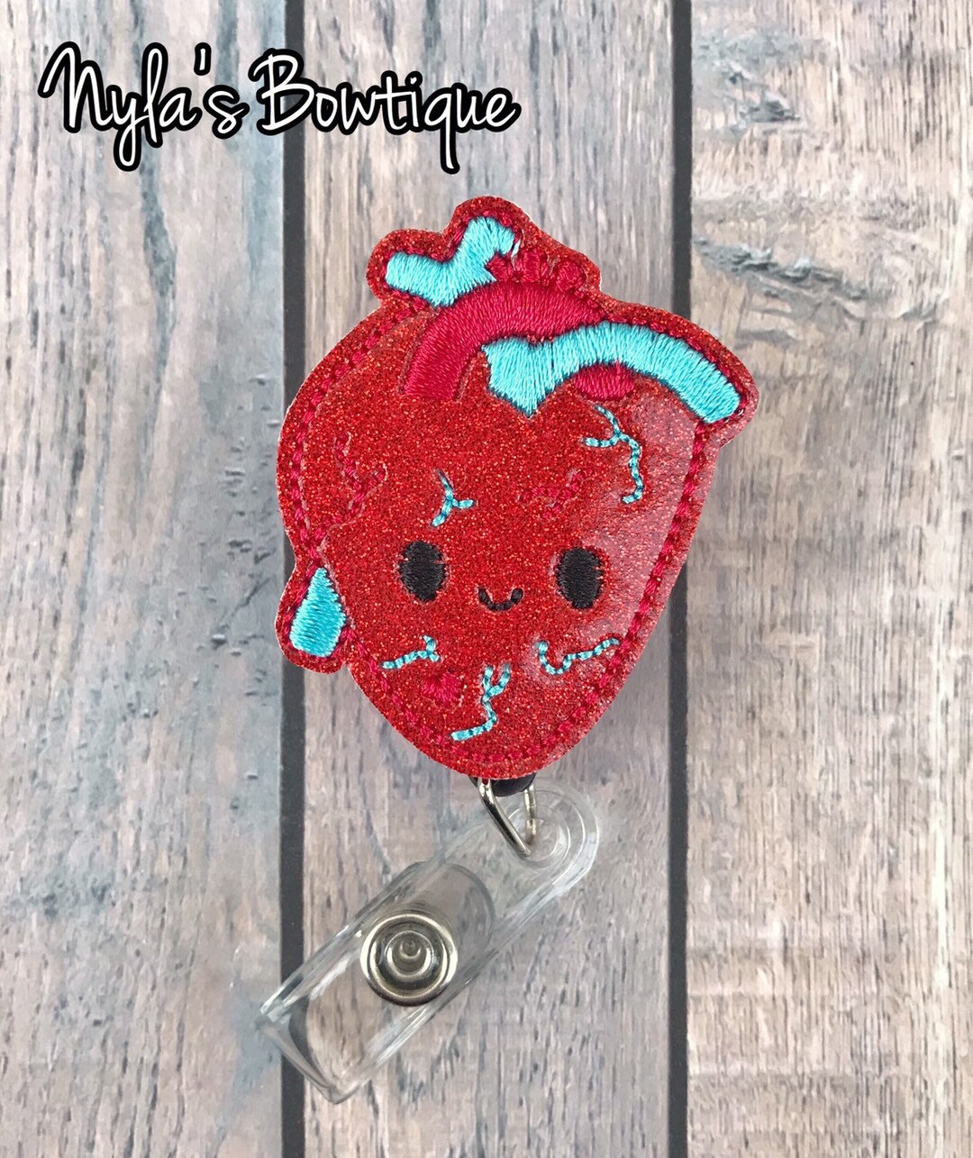 Glitter Heart Badge Reel, Nurse Badge Reel, Cardiology Badge Reel