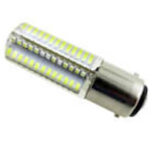 May include: A white LED light bulb with a standard base. The bulb has a long, cylindrical shape and is covered in small, white LEDs.