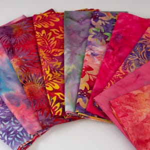 Fat Eighth Bali Assortment Bundle - 10 Different Pieces - Hand Dyed Bali Batik Cotton Quilt Fabric