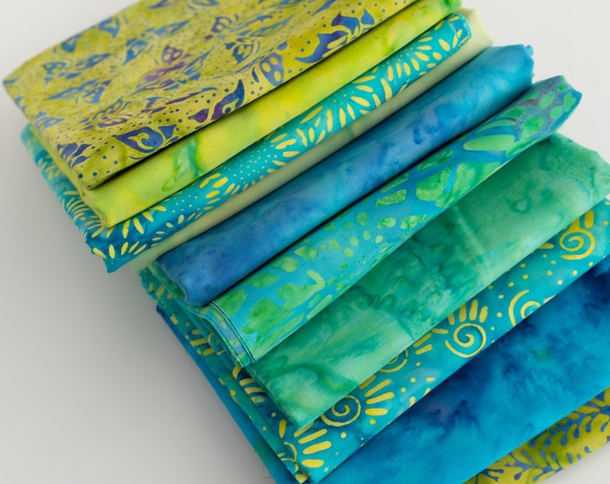 Fat Eighth Bali Assortment  Bundle - 10 Different Pieces - Hand Dyed Bali Batik Cotton Quilt Fabric
