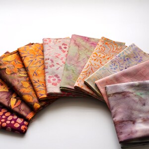 Fat Eighth Bali Assortment Bundle - 10 Different Pieces - Hand Dyed Bali Batik Cotton Quilt Fabric