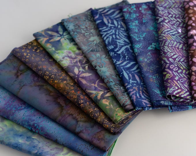 Fat Eighth Bali Assortment Bundle - 10 Different Pieces - Hand Dyed Bali Batik Cotton Quilt Fabric