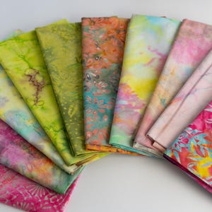 Bali Assortment of Fat eighth Bundle - 10 Different Pieces - Hand Dyed Bali Batik Cotton Quilt Fabric
