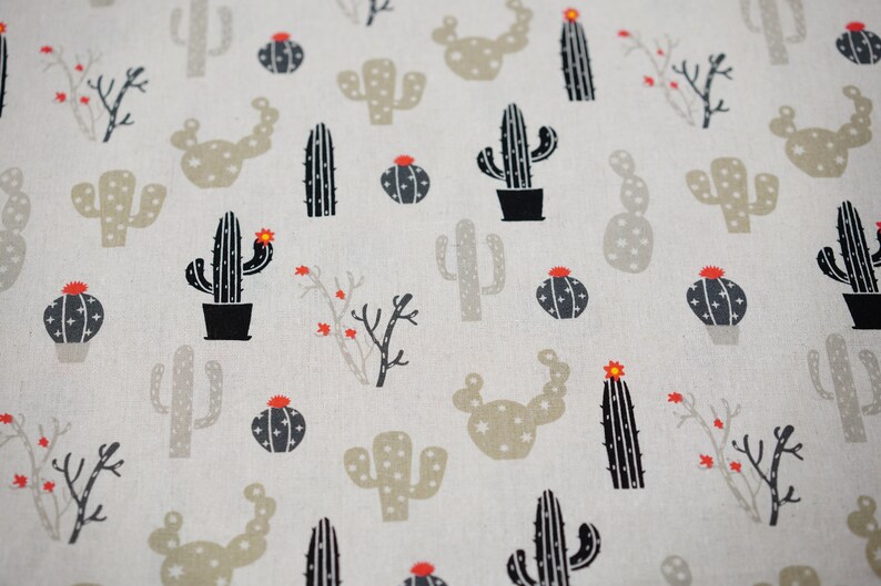 Half yard 45cm150cm Sewing cotton linen fabriccute cactus pattern image 2