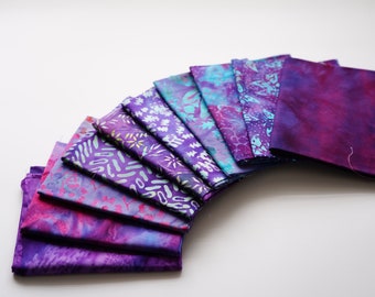 Bali Assortment of Fat Quarter0 Bundle - 10 Different Pieces - Hand Dyed Bali Batik Cotton Quilt Fabric