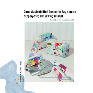Tutorial para neceser acolchado, PDF de costura 3 en 1, estuche para lápices y llavero, no se necesita patrón, guía para bolso con cremallera hecho con retazos, nivel intermedio.
