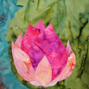 Handmade textile art/wall hanging/home decor/art decorpink lotus flowers image 4